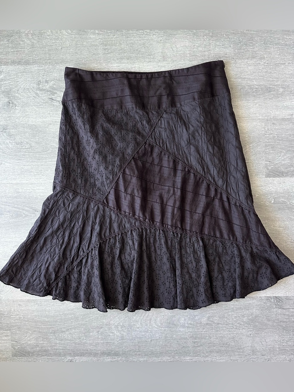 Dynamite Brown Eyelet Ruffle Hem Women's Skirt